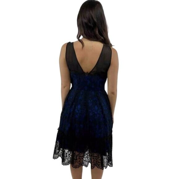 NWT Moulinette Soeurs X Anthropologie Blue & Black Lace Sleeveless A-Line Dress - Picture 4 of 16